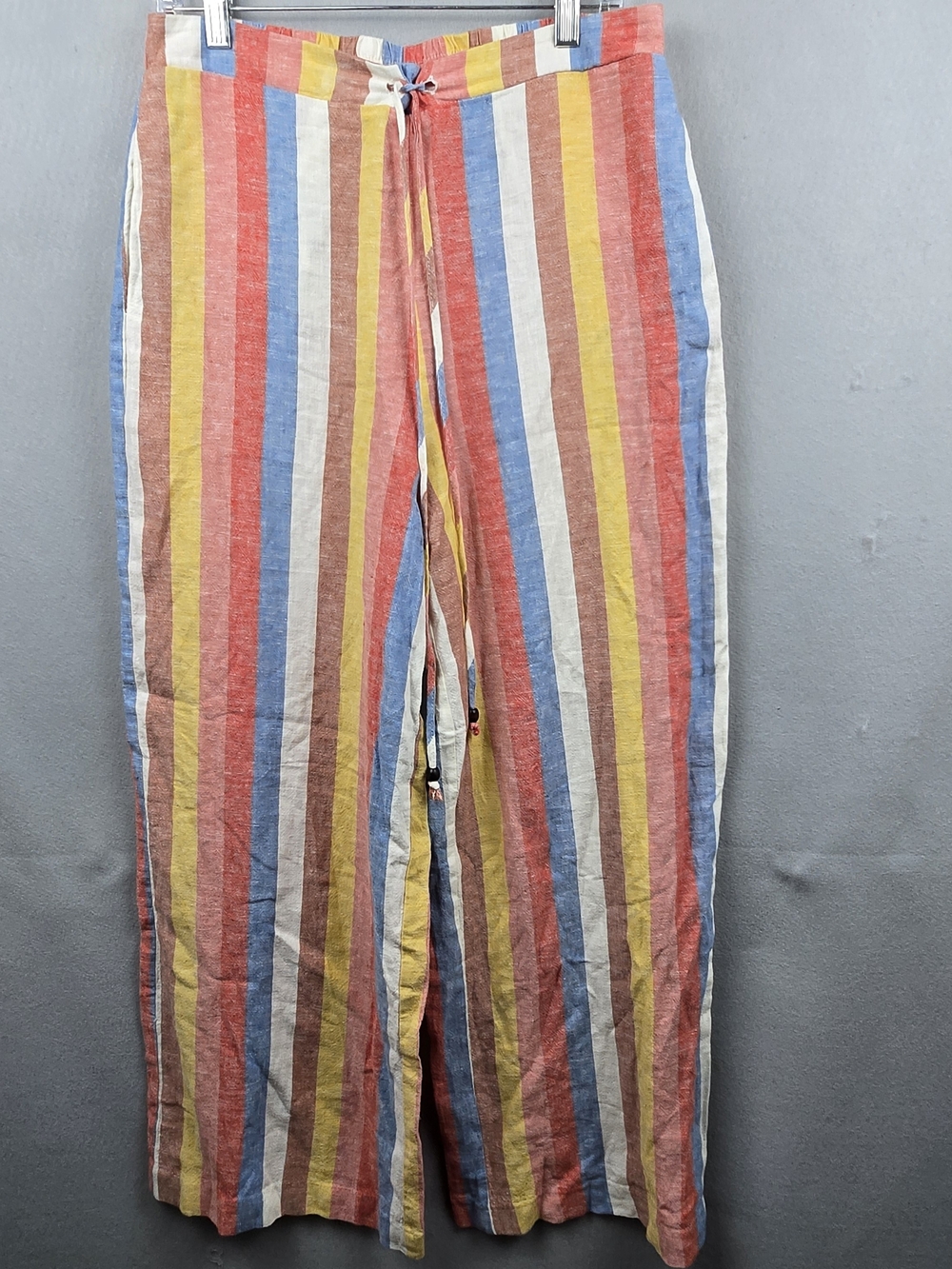 Versona Multicolor Striped Linen Blend Pull-On Casual Wide Leg Pants Size M